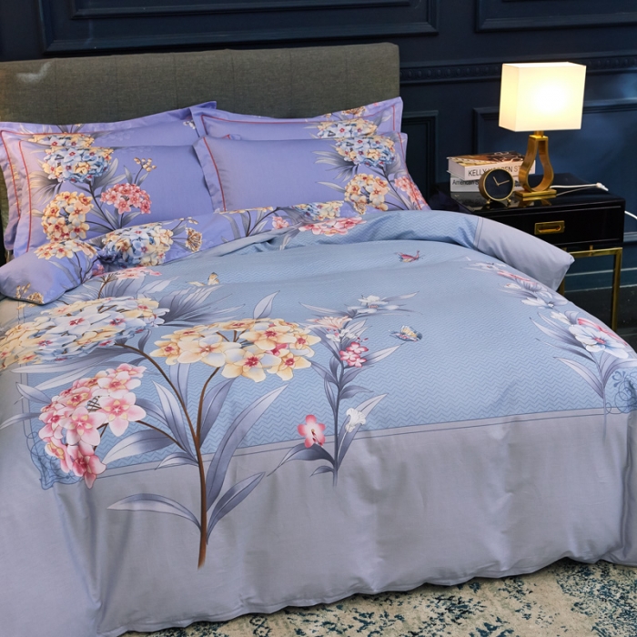 91家纺网 家纺一手货源 找家纺 雲归梦家纺2019新款13372全棉活性大版四件套静待花开灰