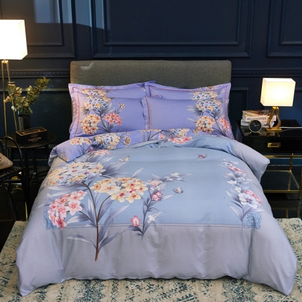 雲归梦家纺2019新款13372全棉活性大版四件套静待花开灰