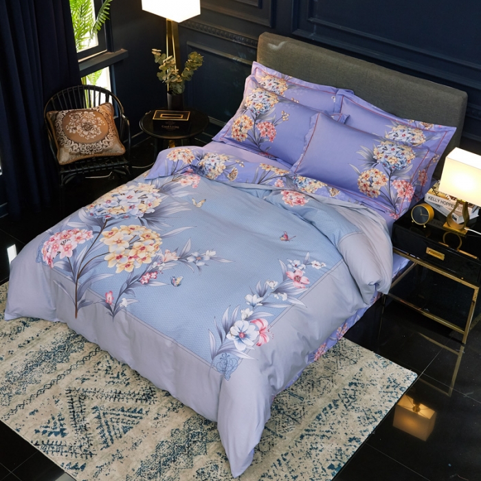 91家纺网 家纺一手货源 找家纺 雲归梦家纺2019新款13372全棉活性大版四件套静待花开灰