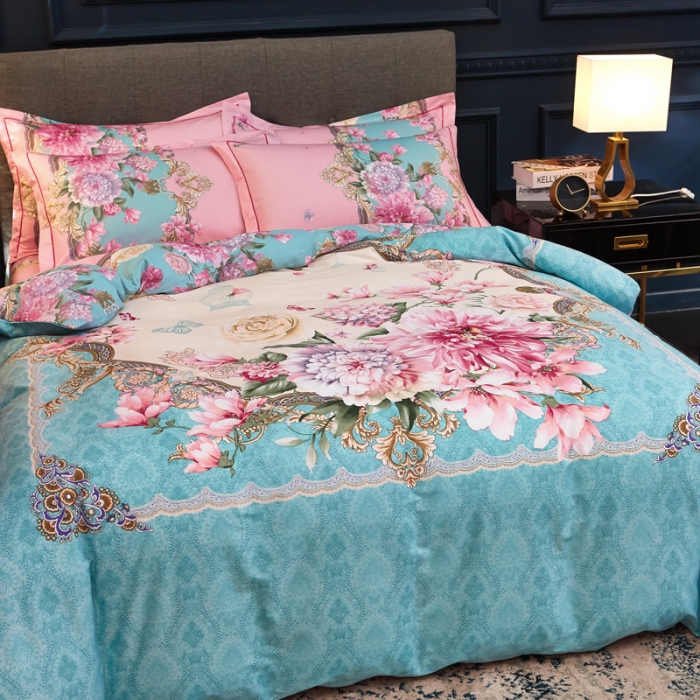 91家纺网 家纺一手货源 找家纺 雲归梦家纺2019新款13372全棉活性大版四件套静若繁花兰