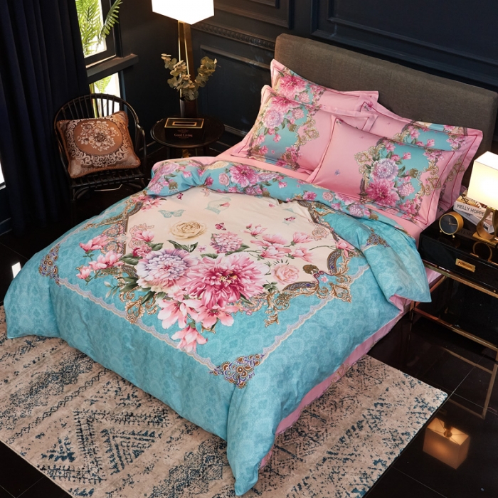 91家纺网 家纺一手货源 找家纺 雲归梦家纺2019新款13372全棉活性大版四件套静若繁花兰