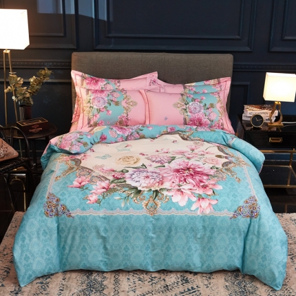 雲归梦家纺2019新款13372全棉活性大版四件套静若繁花兰