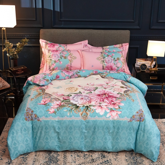 91家纺网 家纺一手货源 找家纺 雲归梦家纺2019新款13372全棉活性大版四件套静若繁花兰