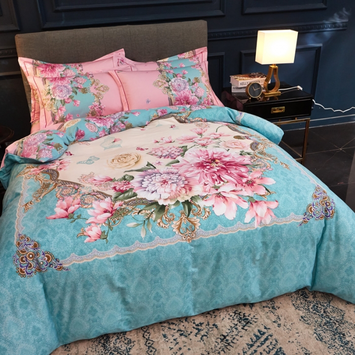 91家纺网 家纺一手货源 找家纺 雲归梦家纺2019新款13372全棉活性大版四件套静若繁花兰