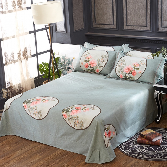 91家纺网 家纺一手货源 找家纺 雲归梦家纺2019新款13372全棉活性大版四件套镜里观花兰