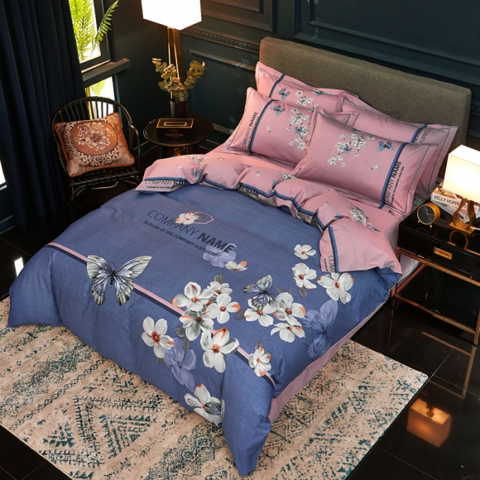 91家纺网 家纺一手货源 找家纺 雲归梦家纺 2019新款13372全棉活性大版四件套 恋蝶