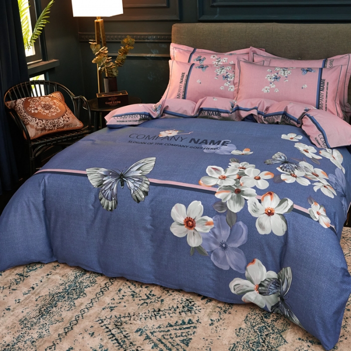 91家纺网 家纺一手货源 找家纺 雲归梦家纺 2019新款13372全棉活性大版四件套 恋蝶