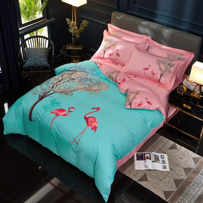 91家纺网 家纺一手货源 找家纺 雲归梦家纺2019新款13372全棉活性大版四件套罗拉之翼兰