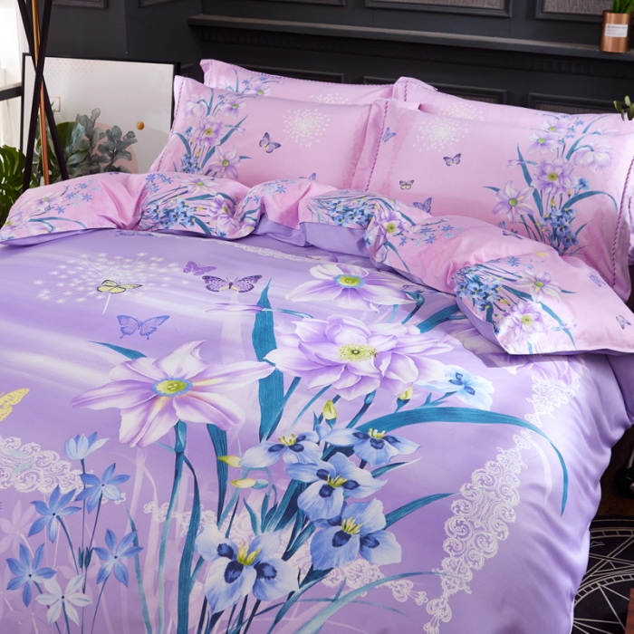 91家纺网 家纺一手货源 找家纺 雲归梦家纺2019新款13372全棉活性大版四件套 梦里水仙