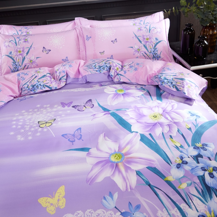 91家纺网 家纺一手货源 找家纺 雲归梦家纺2019新款13372全棉活性大版四件套 梦里水仙