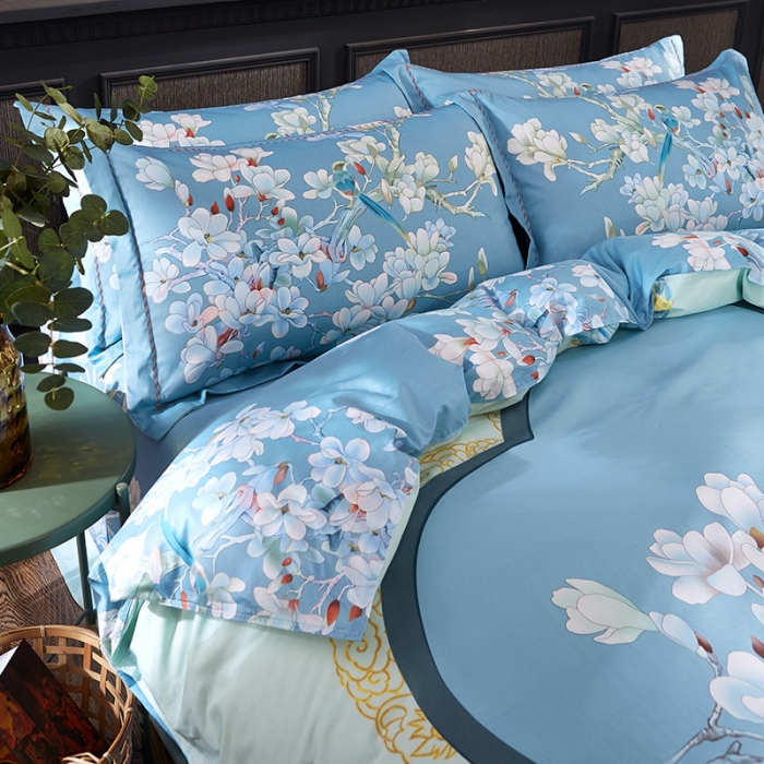 91家纺网 家纺一手货源 找家纺 雲归梦家纺2019新款13372全棉活性大版四件套 喜上眉梢