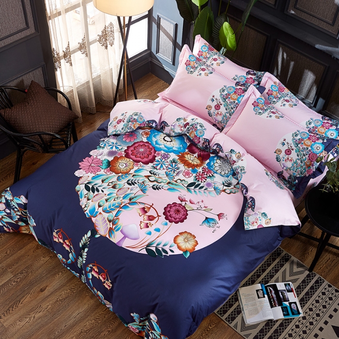 91家纺网 家纺一手货源 找家纺 雲归梦家纺 2019新款13372全棉活性大版四件套 韵味