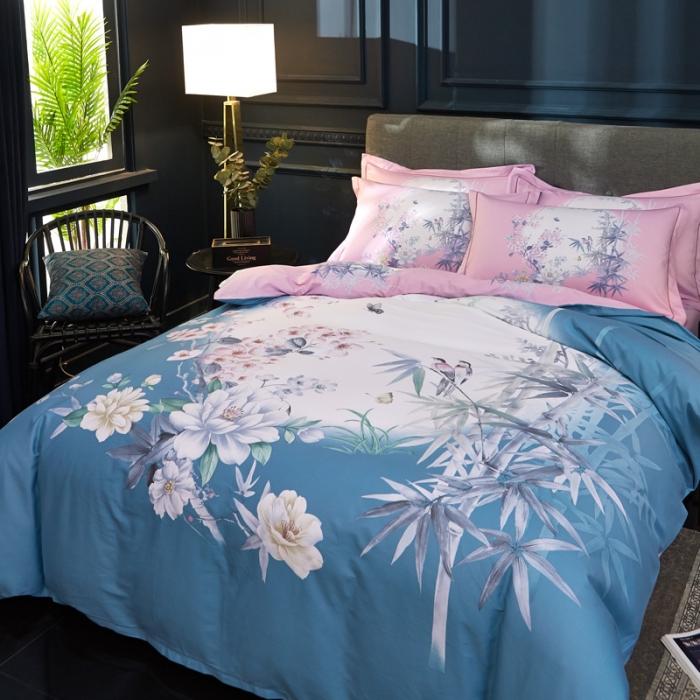 91家纺网 家纺一手货源 找家纺 雲归梦家纺 2019新款13372全棉活性大版四件套 竹恋兰