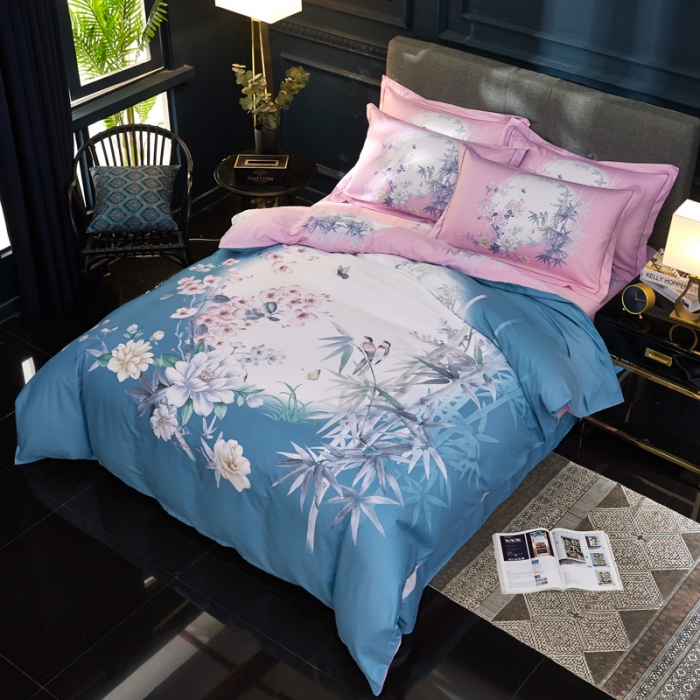 91家纺网 家纺一手货源 找家纺 雲归梦家纺 2019新款13372全棉活性大版四件套 竹恋兰