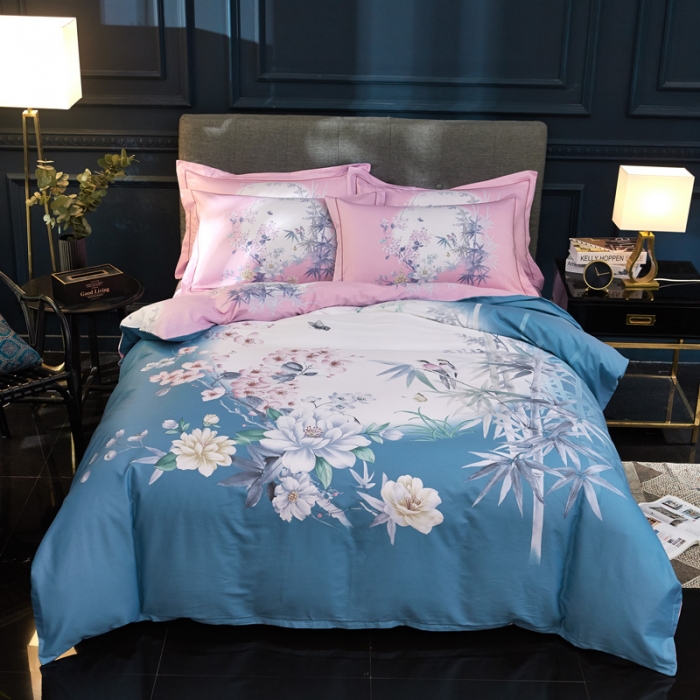 91家纺网 家纺一手货源 找家纺 雲归梦家纺 2019新款13372全棉活性大版四件套 竹恋兰