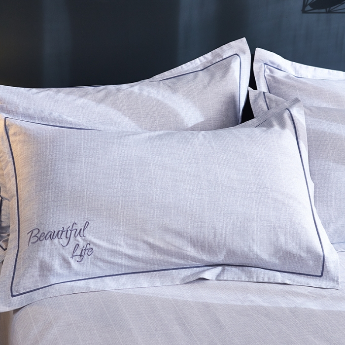 91家纺网 家纺一手货源 找家纺 雲归梦 北欧简约全棉绣花四件套 圣托里尼-白灰