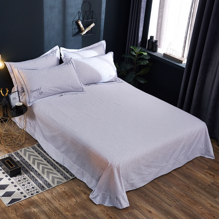 91家纺网 家纺一手货源 找家纺 雲归梦 北欧简约全棉绣花四件套 圣托里尼-白灰