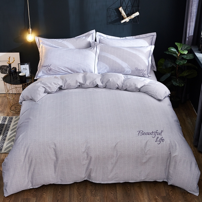 91家纺网 家纺一手货源 找家纺 雲归梦 北欧简约全棉绣花四件套 圣托里尼-白灰