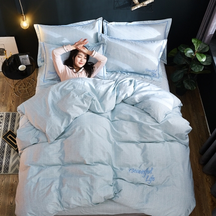 91家纺网 家纺一手货源 找家纺 （总）雲归梦 北欧简约全棉绣花四件套