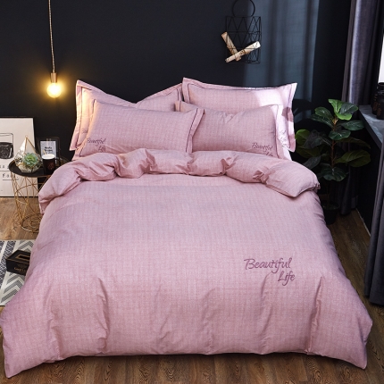 91家纺网 家纺一手货源 找家纺 雲归梦 北欧简约全棉绣花四件套 圣托里尼-浅棕色