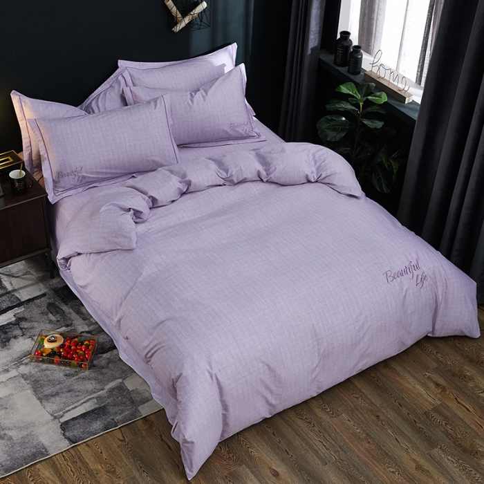 91家纺网 家纺一手货源 找家纺 雲归梦 北欧简约全棉绣花四件套 圣托里尼-丁香紫