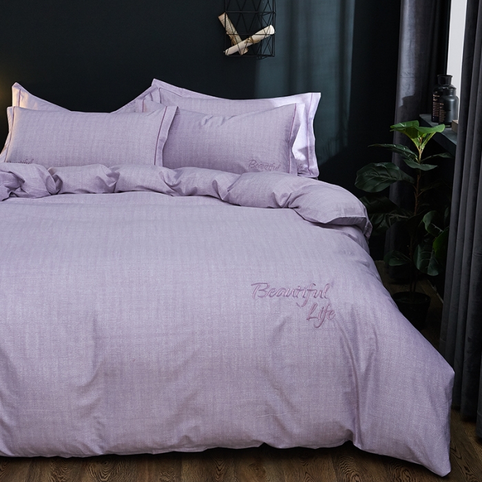 91家纺网 家纺一手货源 找家纺 雲归梦 北欧简约全棉绣花四件套 圣托里尼-丁香紫