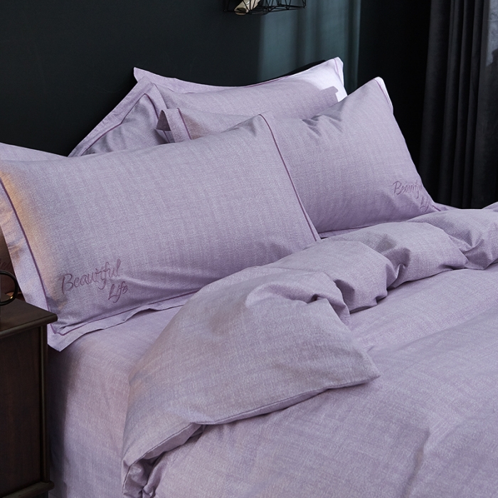 91家纺网 家纺一手货源 找家纺 雲归梦 北欧简约全棉绣花四件套 圣托里尼-丁香紫