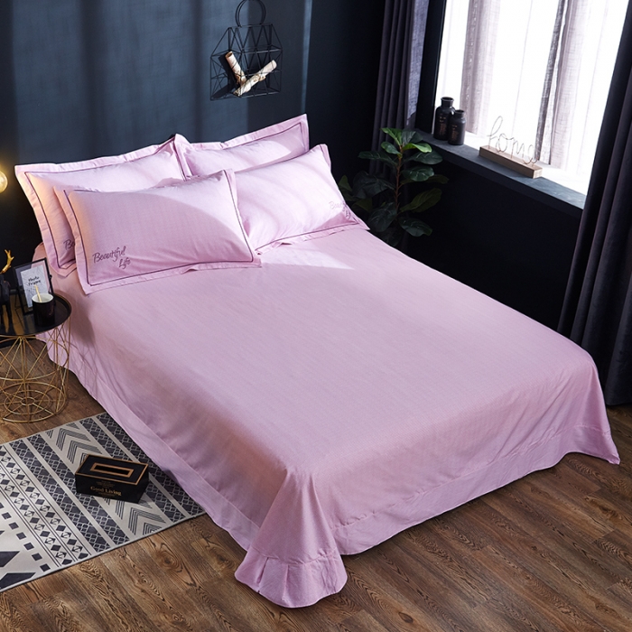 91家纺网 家纺一手货源 找家纺 雲归梦 北欧简约全棉绣花四件套 圣托里尼-粉紫