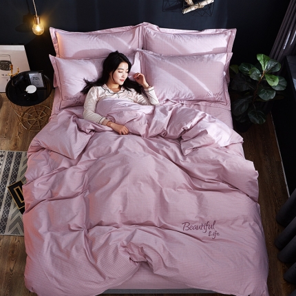 雲归梦 北欧简约全棉绣花四件套 圣托里尼-格粉