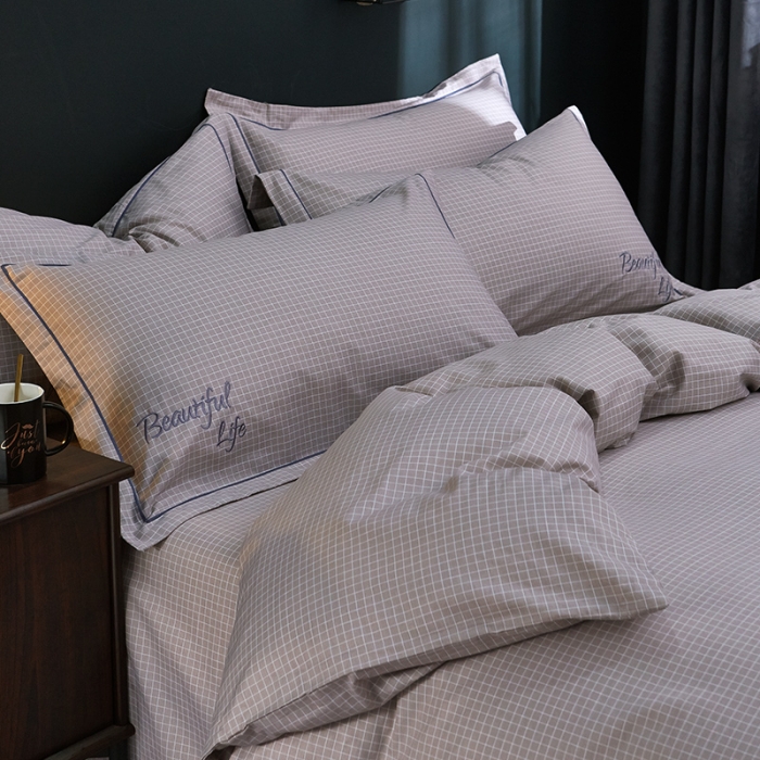 91家纺网 家纺一手货源 找家纺 雲归梦 北欧简约全棉绣花四件套 圣托里尼-格灰