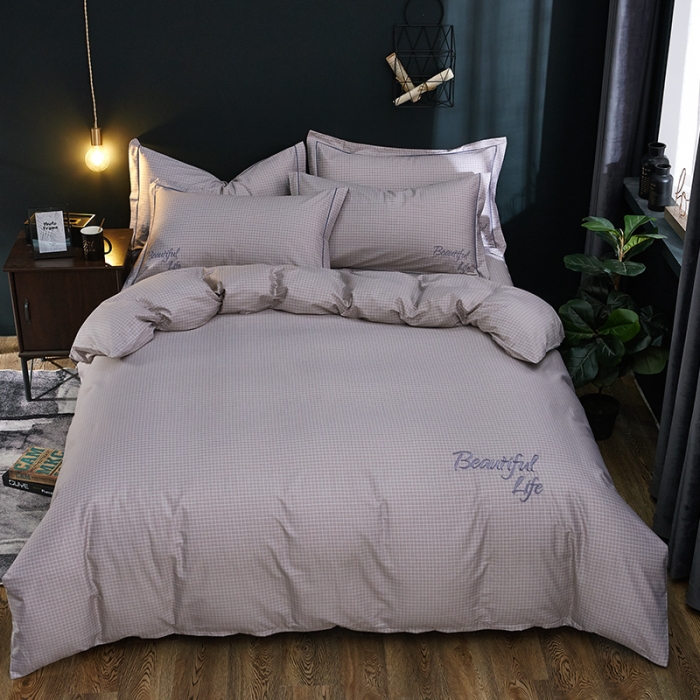 91家纺网 家纺一手货源 找家纺 雲归梦 北欧简约全棉绣花四件套 圣托里尼-格灰