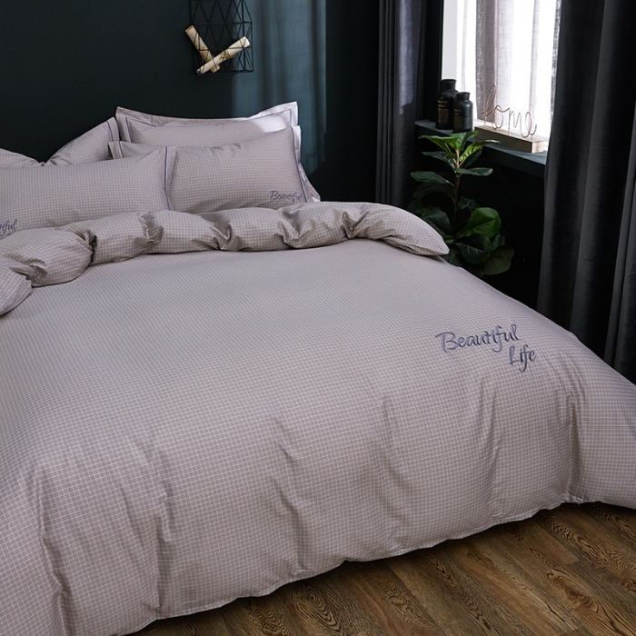 91家纺网 家纺一手货源 找家纺 雲归梦 北欧简约全棉绣花四件套 圣托里尼-格灰