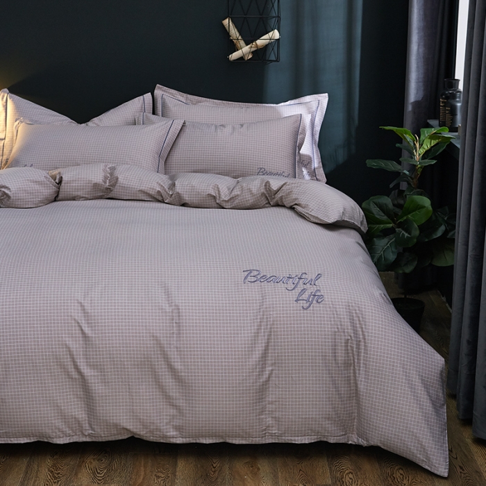 91家纺网 家纺一手货源 找家纺 雲归梦 北欧简约全棉绣花四件套 圣托里尼-格灰