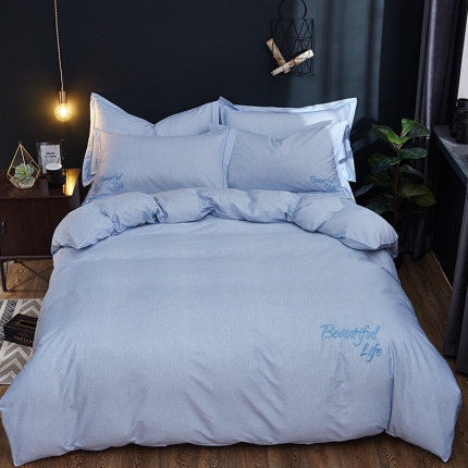 雲归梦 北欧简约全棉绣花四件套 圣托里尼-海蓝