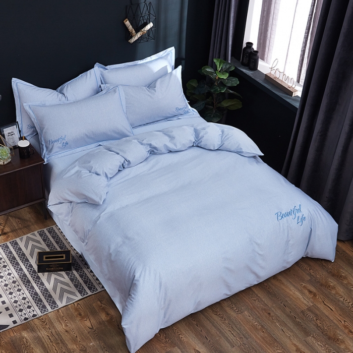 91家纺网 家纺一手货源 找家纺 雲归梦 北欧简约全棉绣花四件套 圣托里尼-海蓝