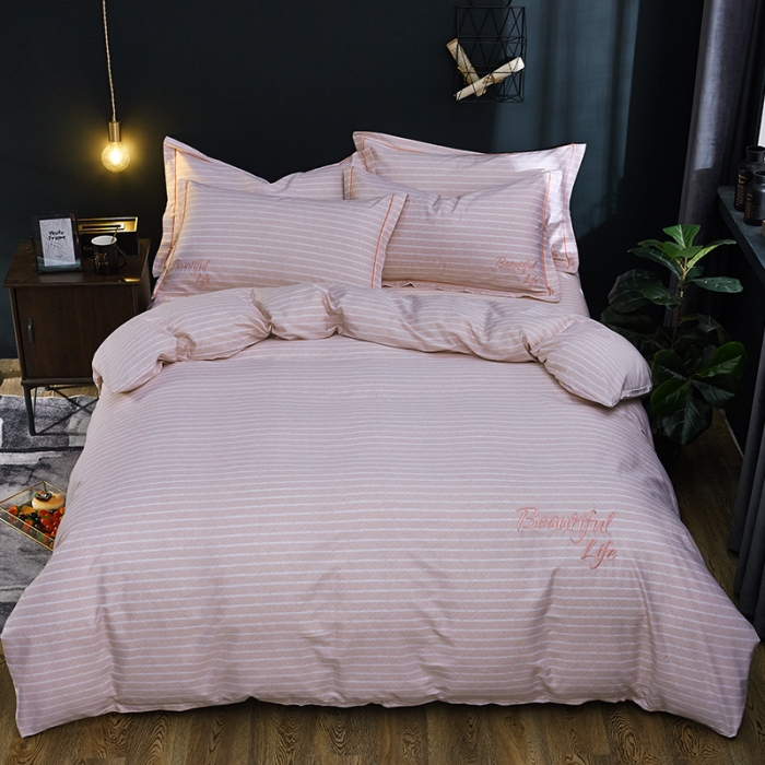 91家纺网 家纺一手货源 找家纺 雲归梦 北欧简约全棉绣花四件套 圣托里尼-橘咖