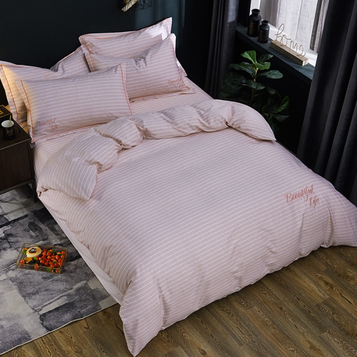 91家纺网 家纺一手货源 找家纺 雲归梦 北欧简约全棉绣花四件套 圣托里尼-橘咖