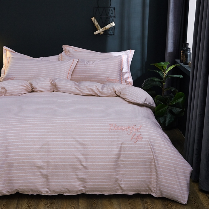 91家纺网 家纺一手货源 找家纺 雲归梦 北欧简约全棉绣花四件套 圣托里尼-橘咖