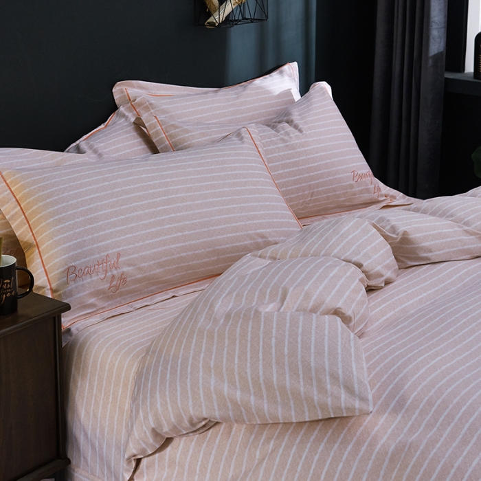 91家纺网 家纺一手货源 找家纺 雲归梦 北欧简约全棉绣花四件套 圣托里尼-橘咖