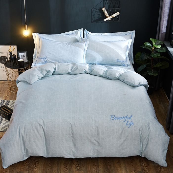 91家纺网 家纺一手货源 找家纺 雲归梦 北欧简约全棉绣花四件套 圣托里尼-嫩绿