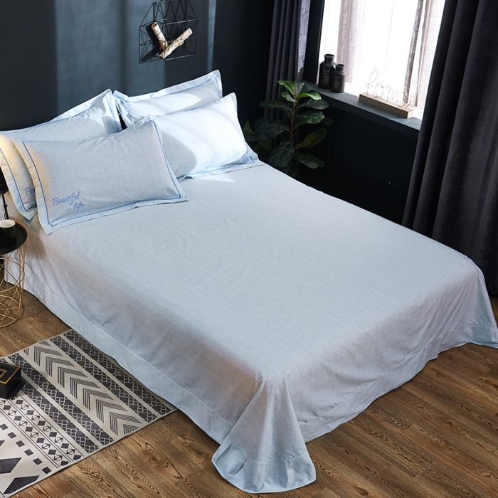 91家纺网 家纺一手货源 找家纺 雲归梦 北欧简约全棉绣花四件套 圣托里尼-嫩绿