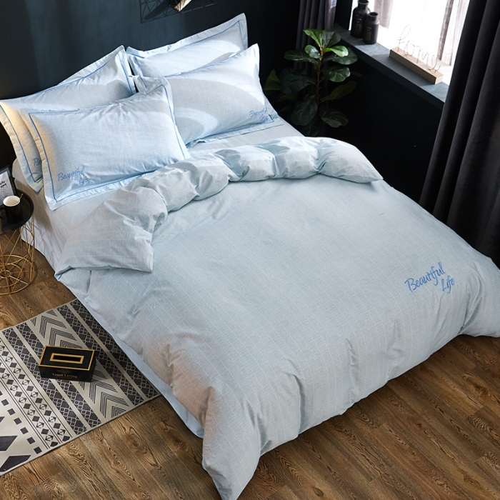 91家纺网 家纺一手货源 找家纺 雲归梦 北欧简约全棉绣花四件套 圣托里尼-嫩绿