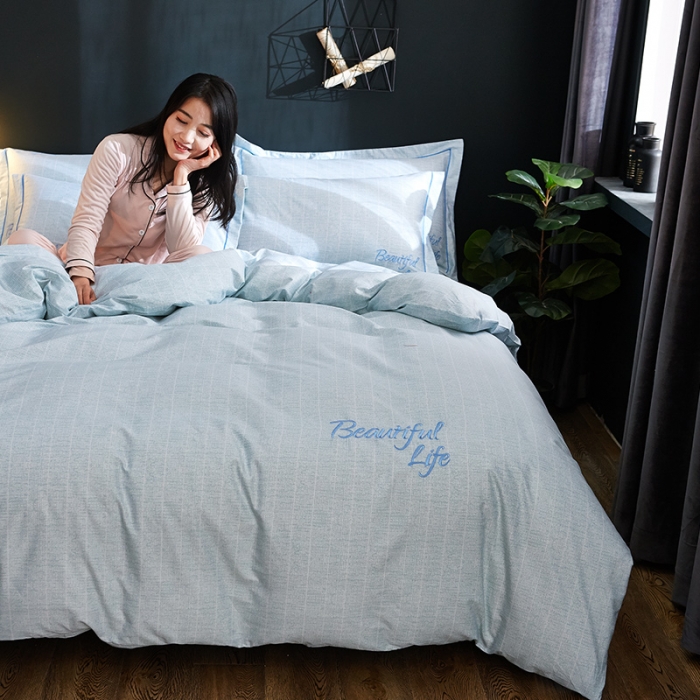 91家纺网 家纺一手货源 找家纺 雲归梦 北欧简约全棉绣花四件套 圣托里尼-嫩绿