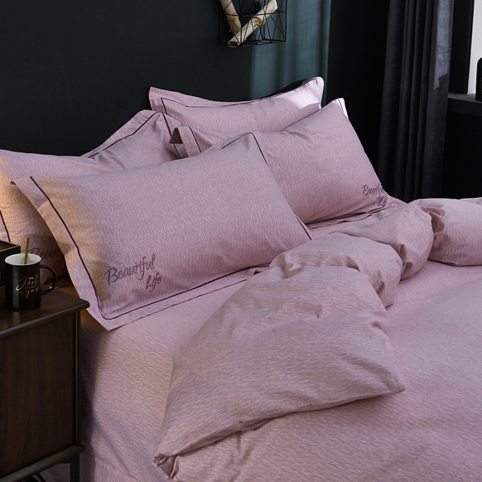 91家纺网 家纺一手货源 找家纺 雲归梦 北欧简约全棉绣花四件套 圣托里尼-浅咖