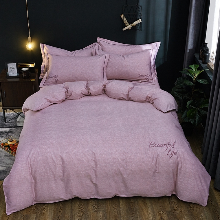 91家纺网 家纺一手货源 找家纺 雲归梦 北欧简约全棉绣花四件套 圣托里尼-浅咖