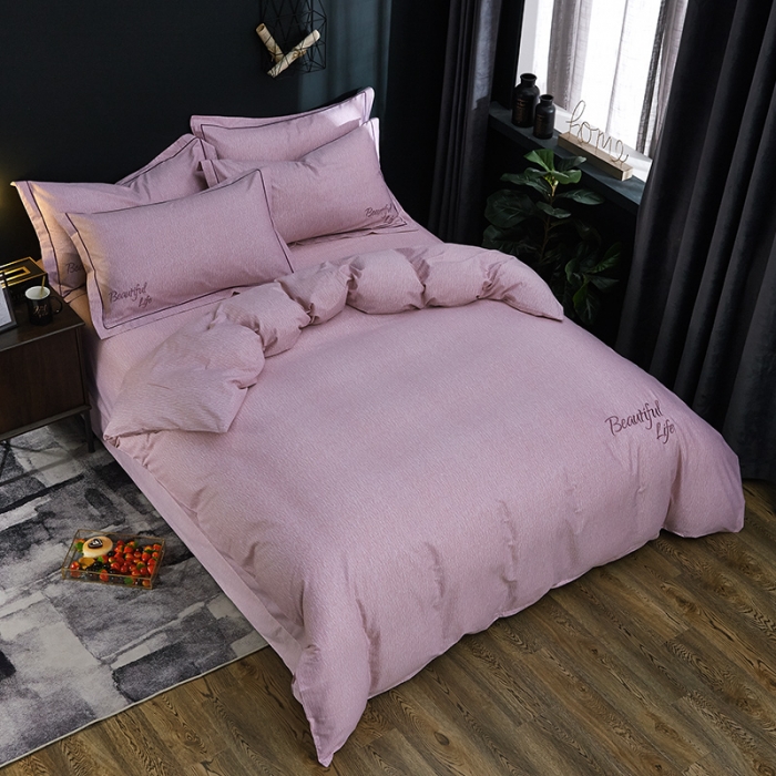 91家纺网 家纺一手货源 找家纺 雲归梦 北欧简约全棉绣花四件套 圣托里尼-浅咖