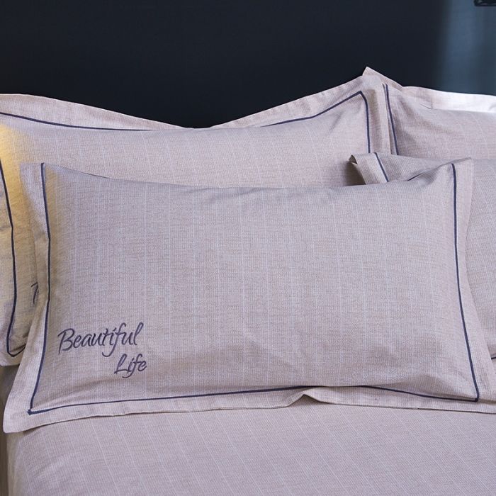 91家纺网 家纺一手货源 找家纺 雲归梦 北欧简约全棉绣花四件套 圣托里尼-浅米黄