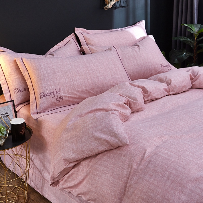 91家纺网 家纺一手货源 找家纺 雲归梦 北欧简约全棉绣花四件套 圣托里尼-浅棕色