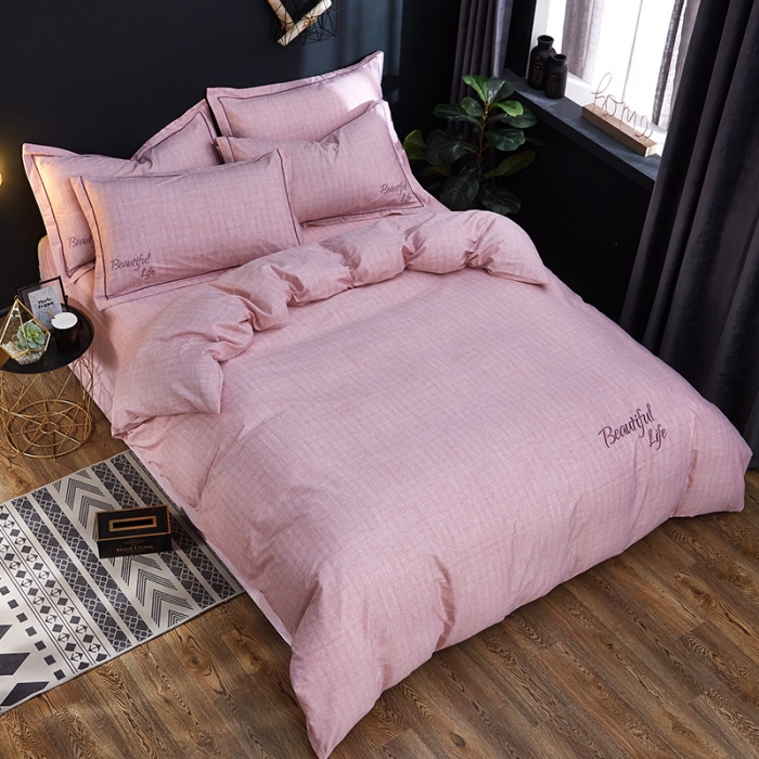 91家纺网 家纺一手货源 找家纺 雲归梦 北欧简约全棉绣花四件套 圣托里尼-浅棕色