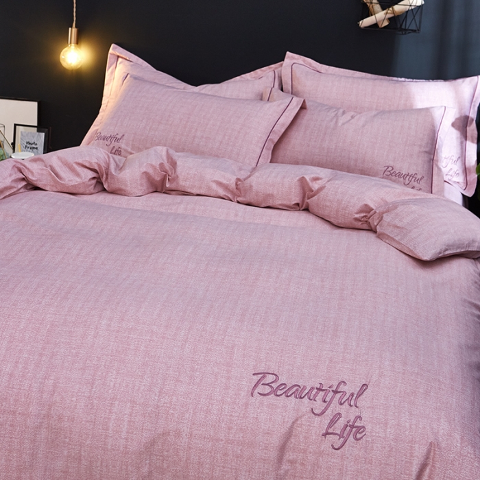 91家纺网 家纺一手货源 找家纺 雲归梦 北欧简约全棉绣花四件套 圣托里尼-浅棕色